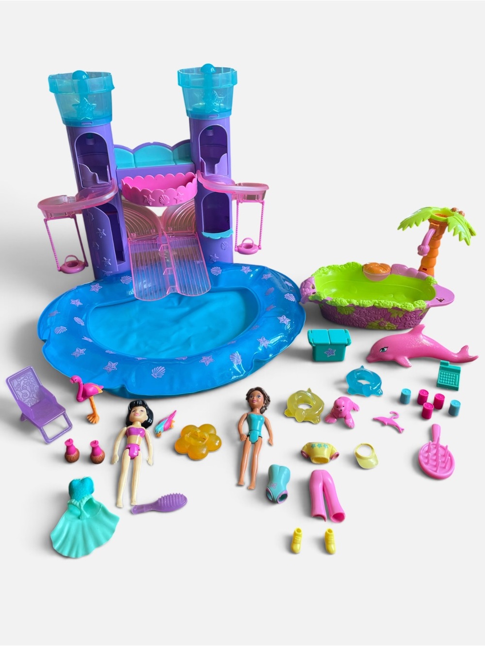 Polly Pocket Pool Playset with Slides and Accessories - Pink, Purple, Blue
